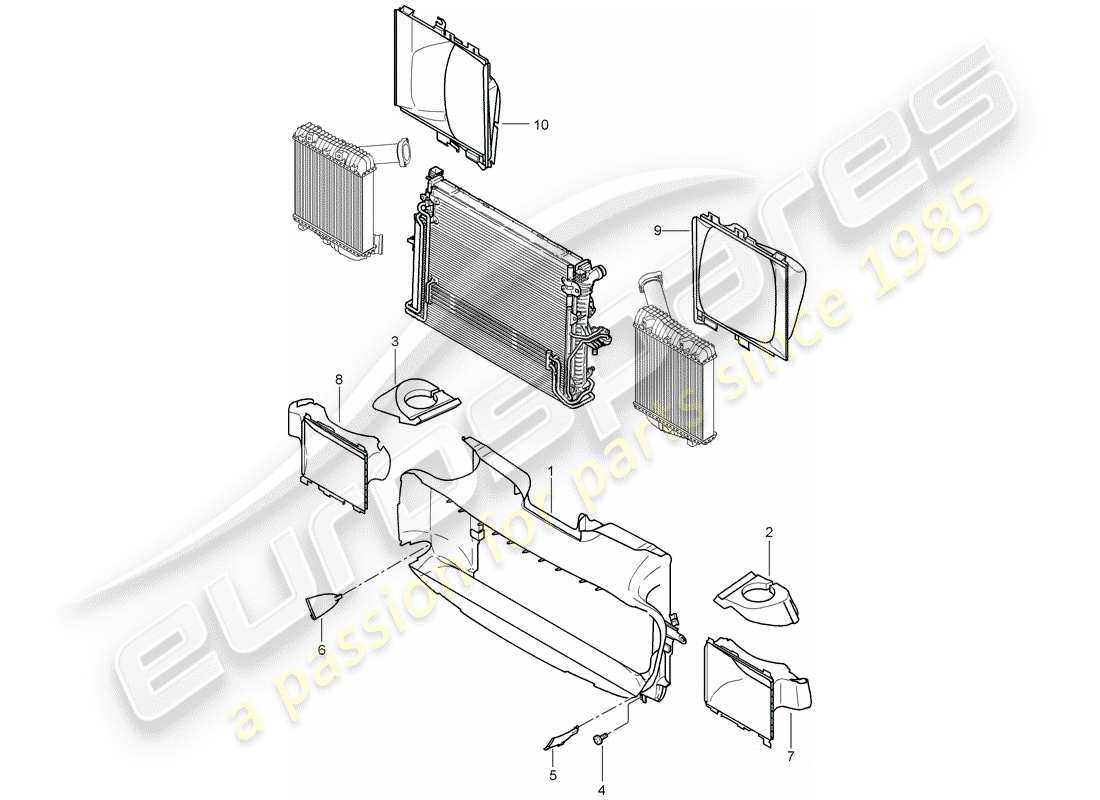porsche 2009 (cayenne e1 9pa) diagrama de piezas del conducto de aire de refrigeración
