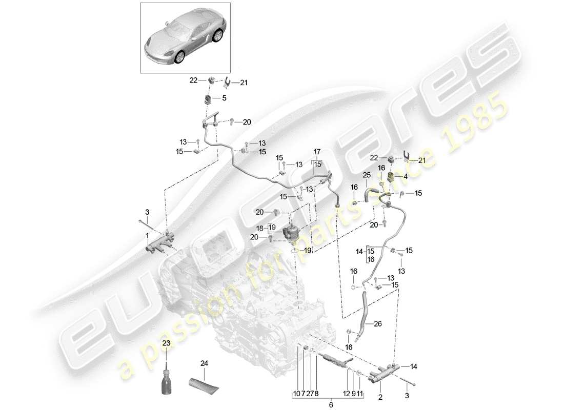 porsche 718 cayman (2020) diagrama de piezas del tubo de recogida de combustible