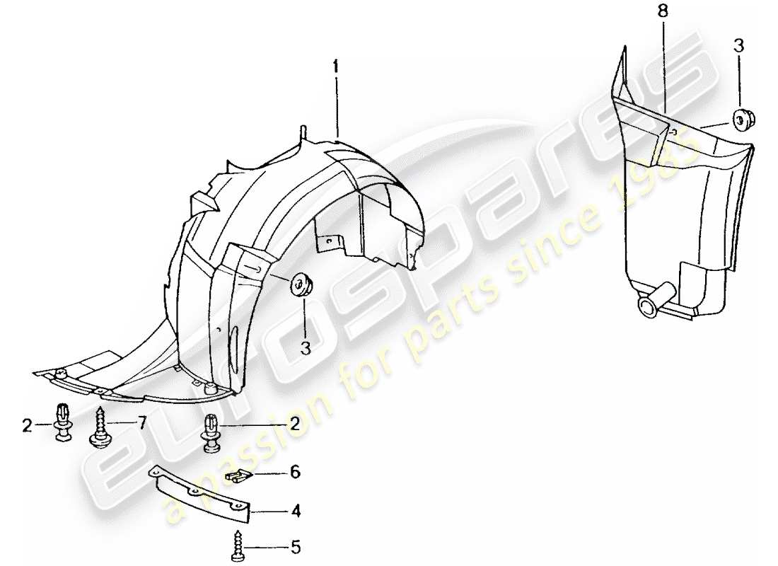 porsche 1999 (986 boxster) embellecedor - paso de rueda diagrama de piezas