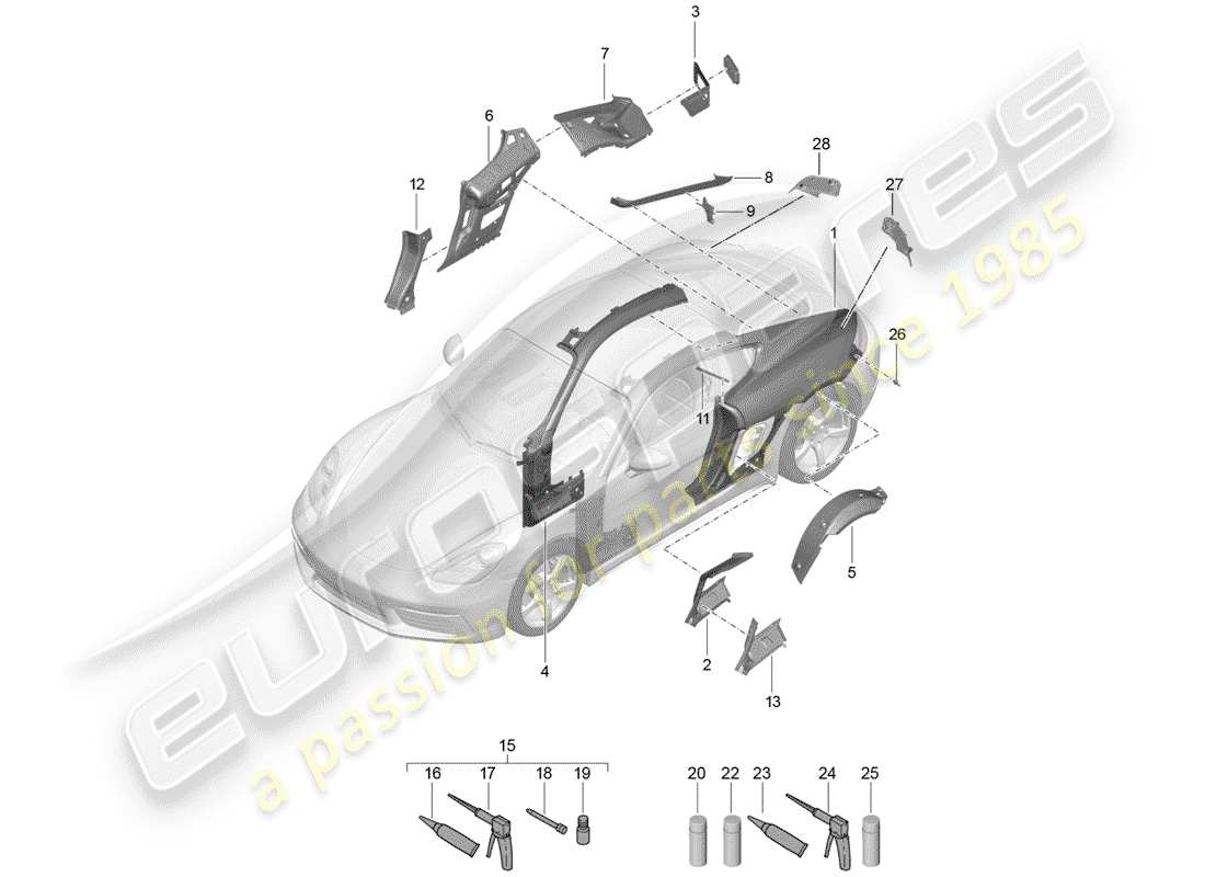 porsche 2020 (718 cayman) diagrama de piezas del panel lateral