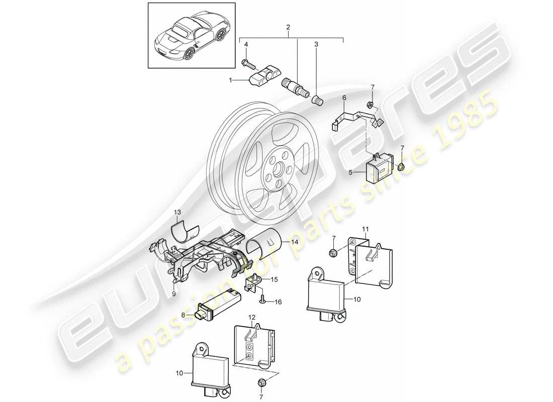porsche 2011 (987 boxster) sistema de control de presión de neumáticos diagrama de piezas