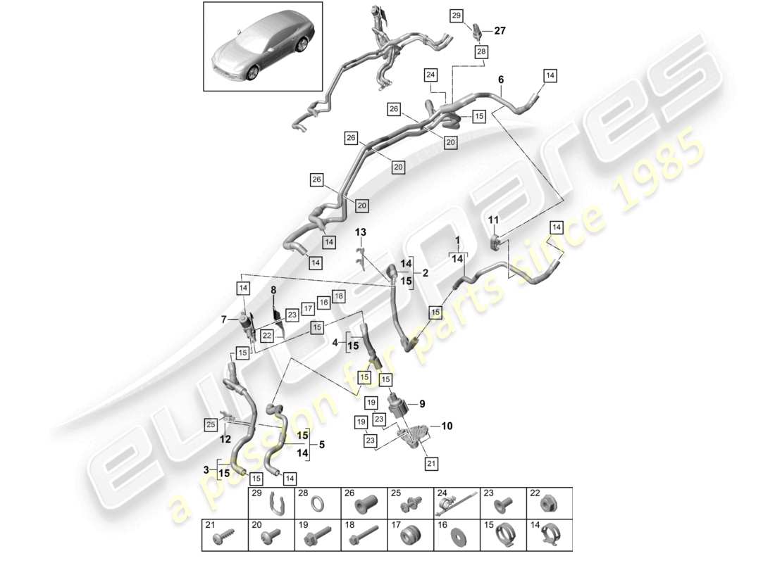 porsche 2019 (panamera 971-1) calentador de miembro lateral derecho híbrido diagrama de piezas