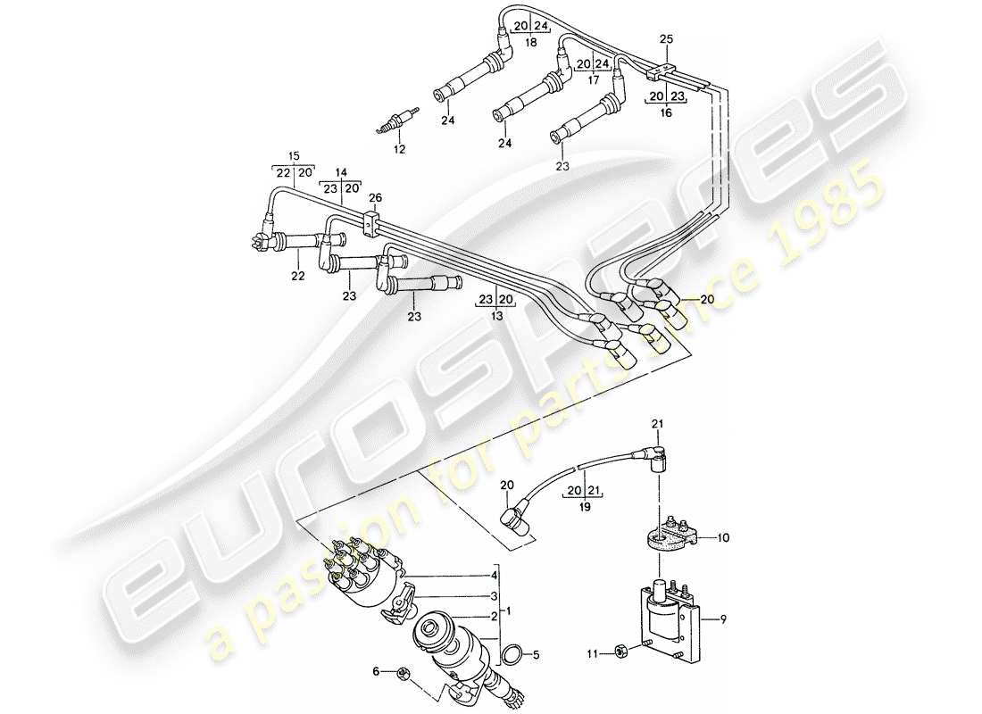 porsche 1998 (993) electricidad del motor diagrama de piezas