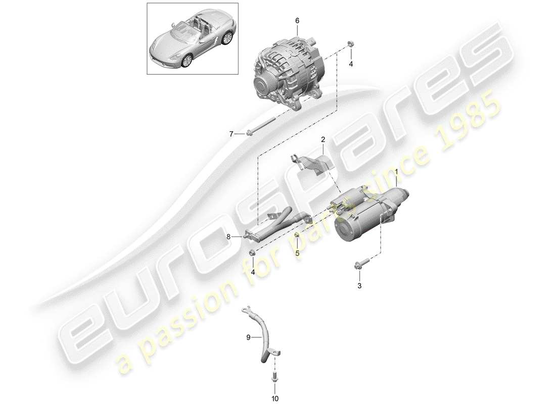 porsche 2019 (718 boxster) diagrama de piezas del arranque