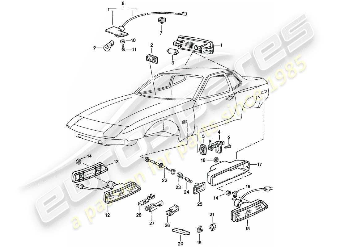 porsche 1983 (944) luz interior - repetidor de intermitentes diagrama de piezas