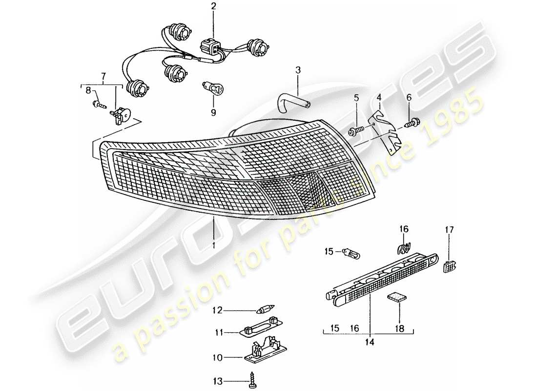 porsche 2005 (996) luz trasera - luz de matrícula - luz de freno adicional diagrama de piezas