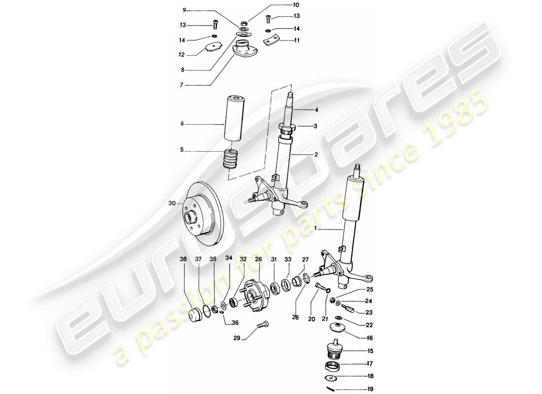 porsche 1972 (914) puntal amortiguador - lubricantes diagrama de piezas