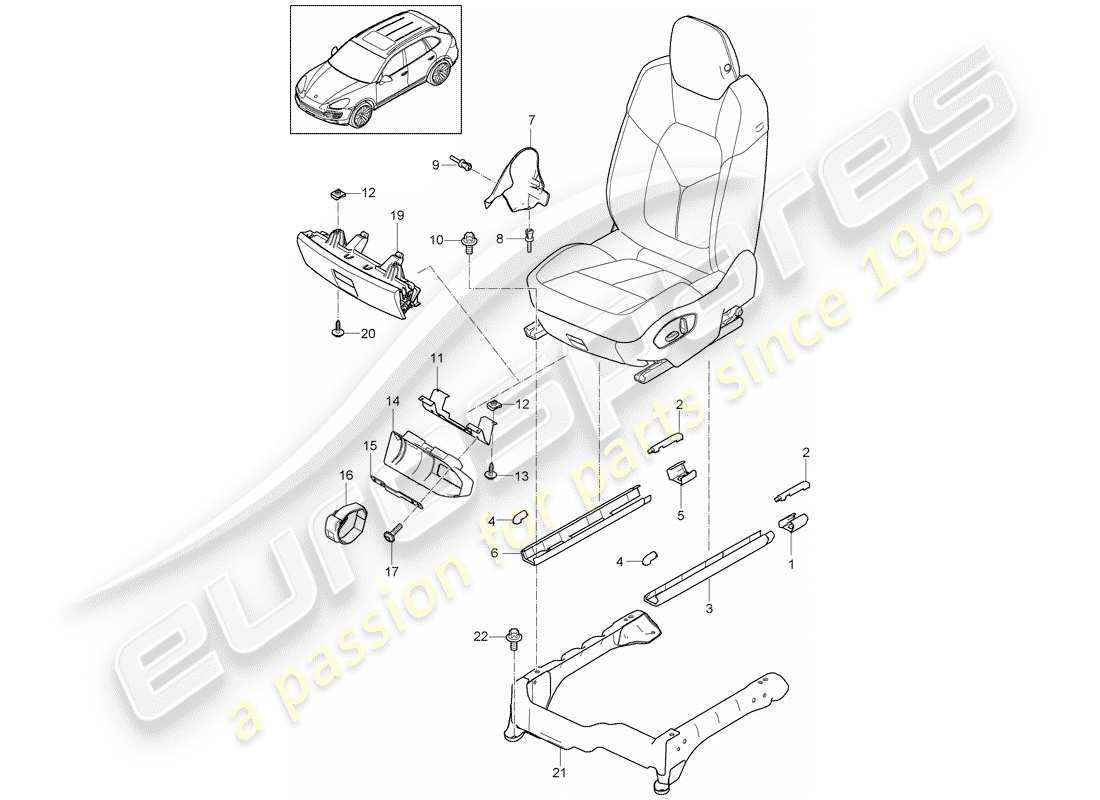 porsche cayenne e2 (2017) diagrama de piezas del asiento delantero