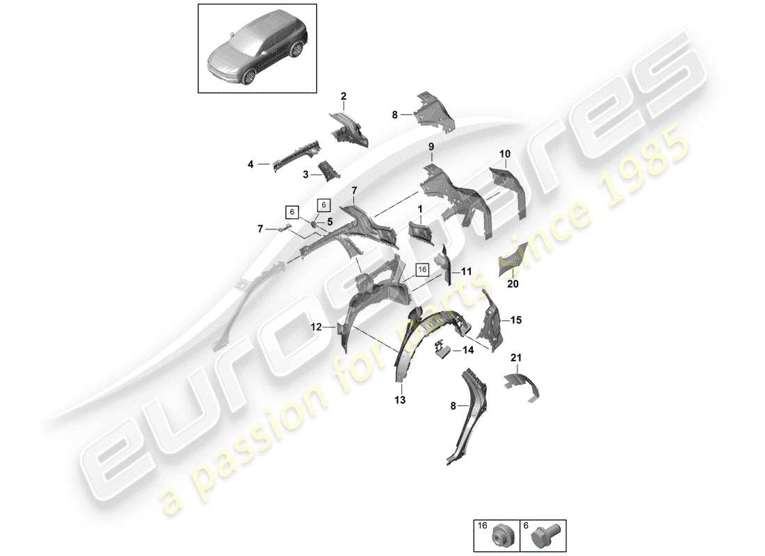 porsche 2018 (cayenne e3 9ya/9yb) panel lateral diagrama de piezas