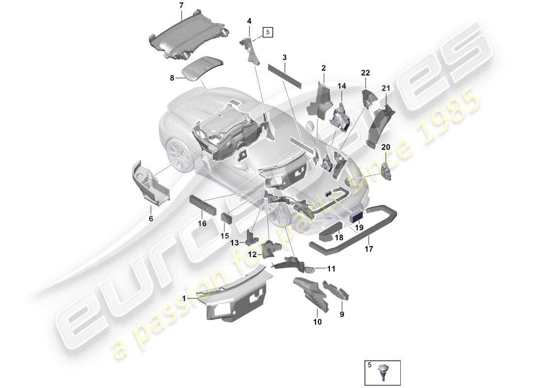 porsche 2020 (718 boxster spyder) diagrama de piezas de la carcasa del cuerpo