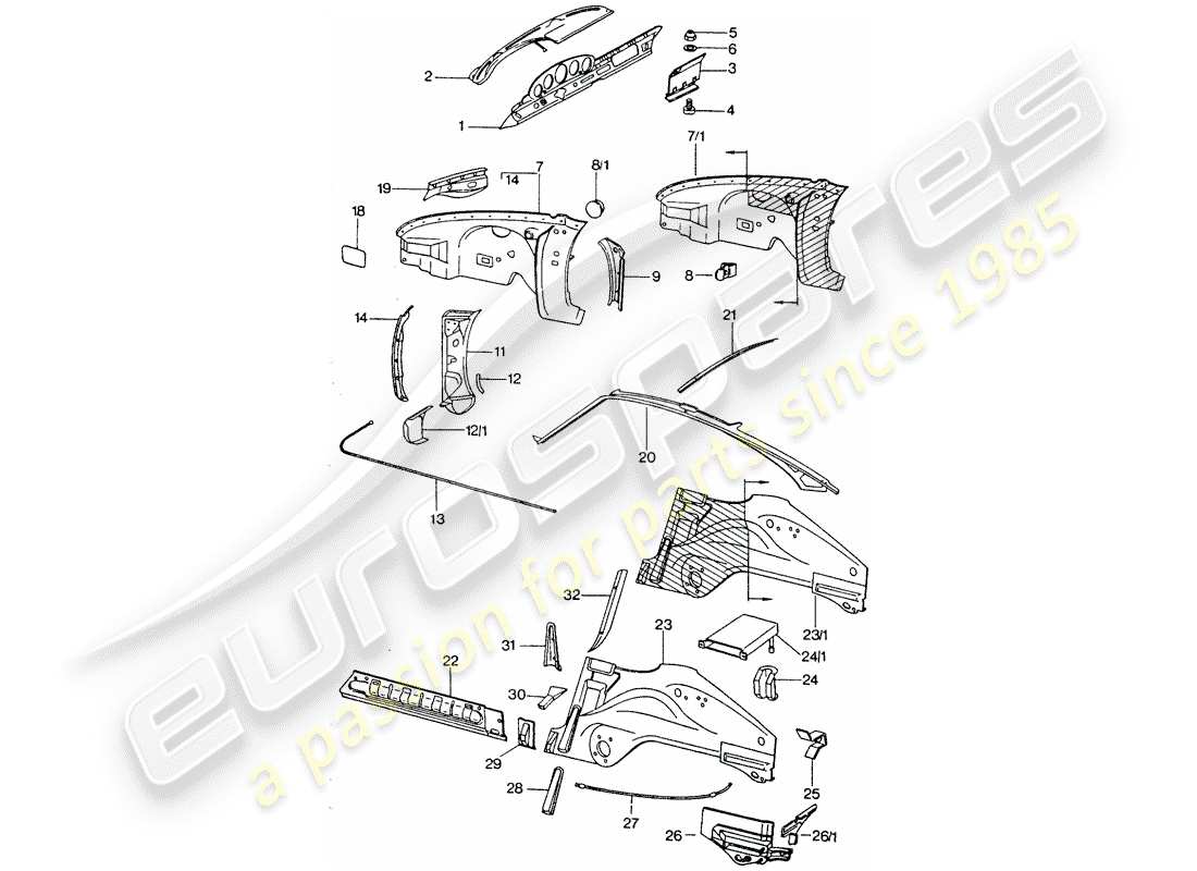 porsche 1977 (911 turbo) paneles interiores diagrama de piezas