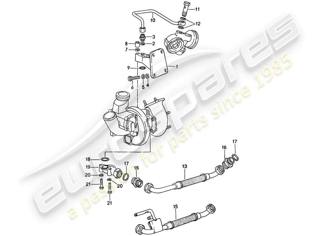 porsche 1978 (924) lubricación del motor - turbocompresor de gases de escape diagrama de piezas