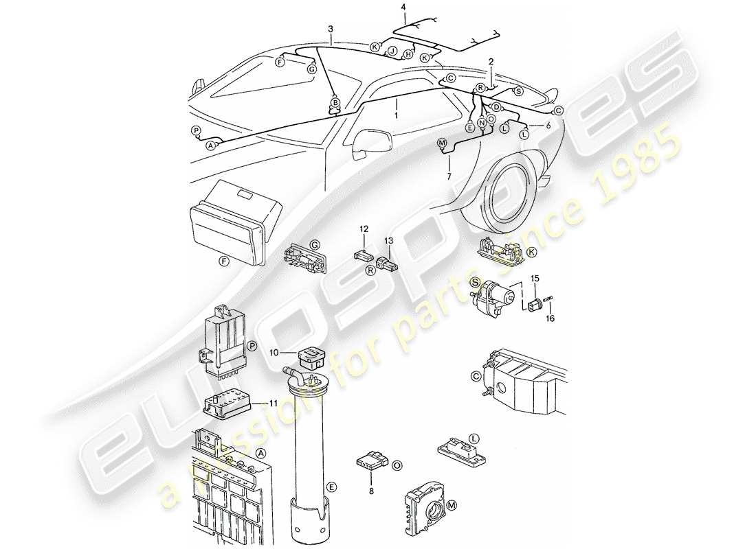 porsche 1987 (928) arnés - extremo trasero diagrama de piezas