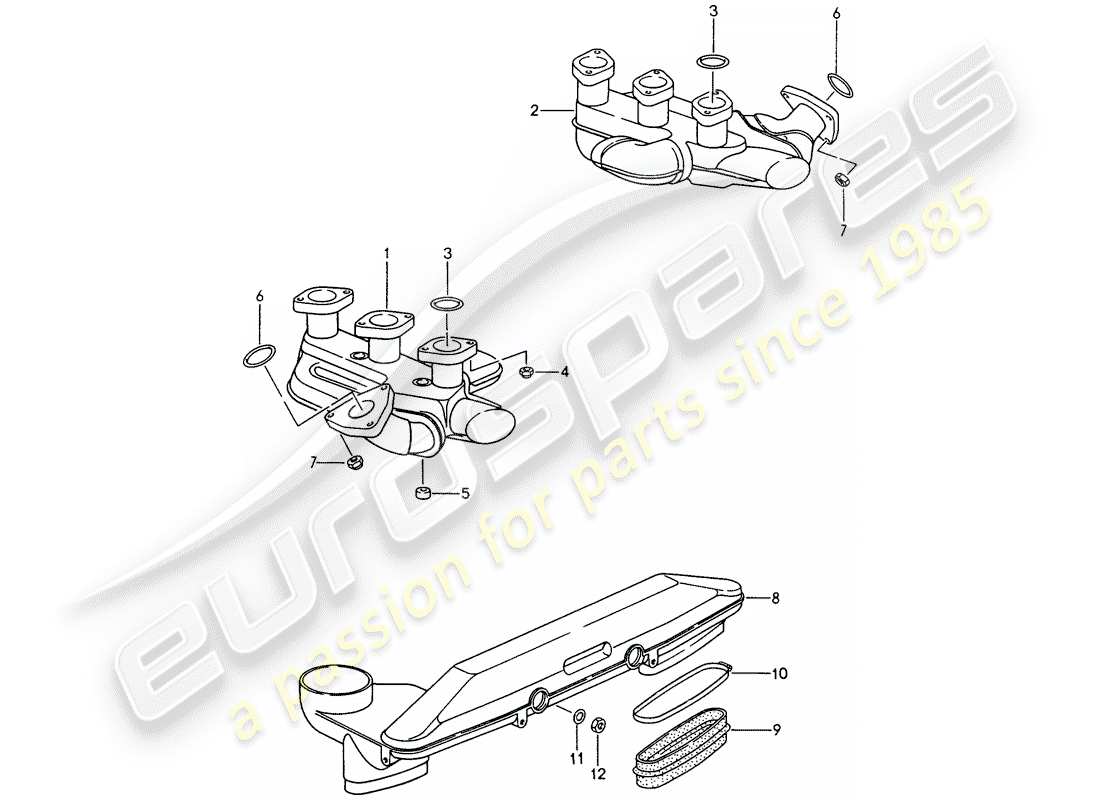 porsche 1998 (993) sistema de escape - núcleo del calentador diagrama de piezas