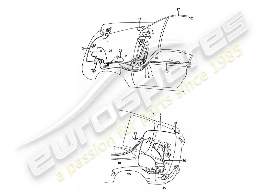 porsche 1977 (911 turbo) cableando arneses diagrama de piezas