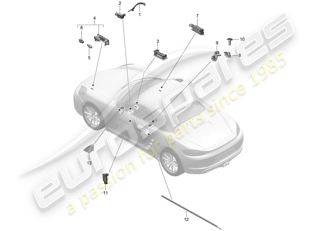porsche 2020 (718 boxster) iluminación interior diagrama de piezas