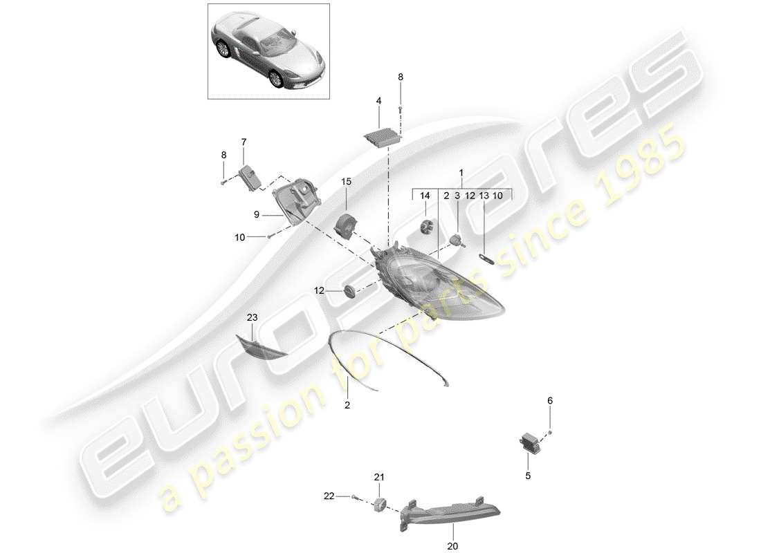 porsche 2019 (718 boxster) diagrama de piezas del faro