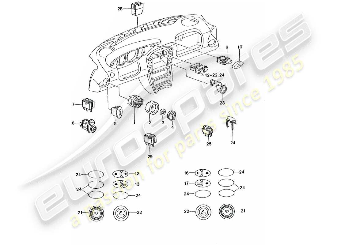 porsche 2001 (996 gt3) switch diagrama de piezas