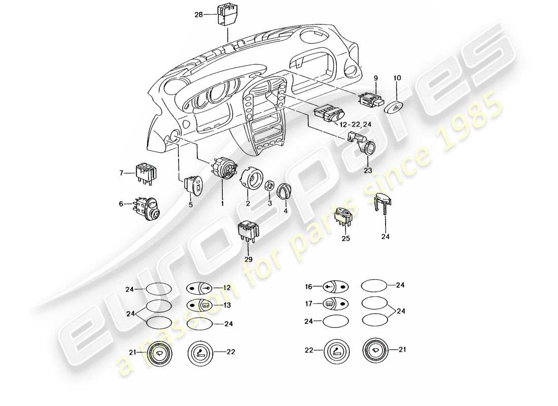 porsche 996 gt3 (2001) diagrama de piezas del interruptor