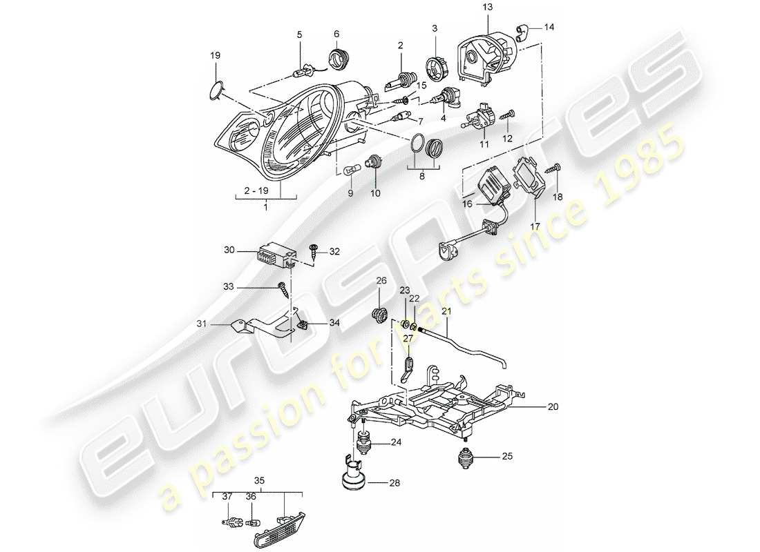 porsche 2001 (996 gt3) faro - repetidor de señal de giro - d - mj 2003>> diagrama de piezas