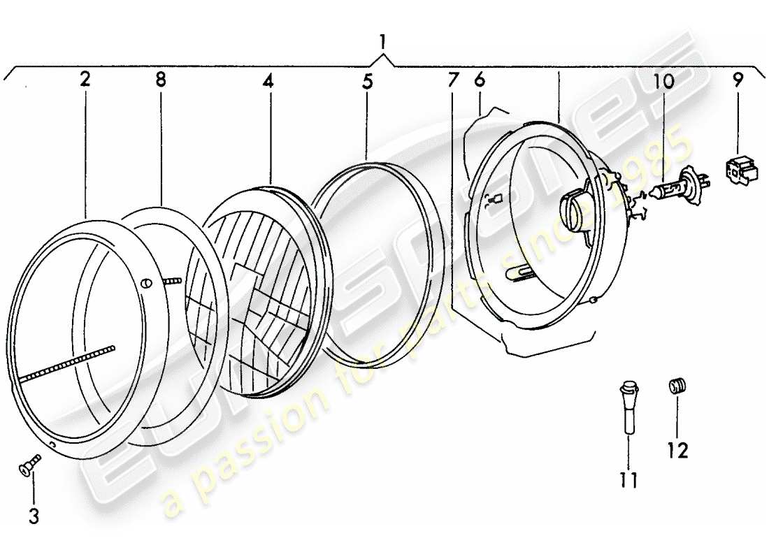 porsche 1972 (911) faro - h 4 - d - mj 1972>> diagrama de piezas