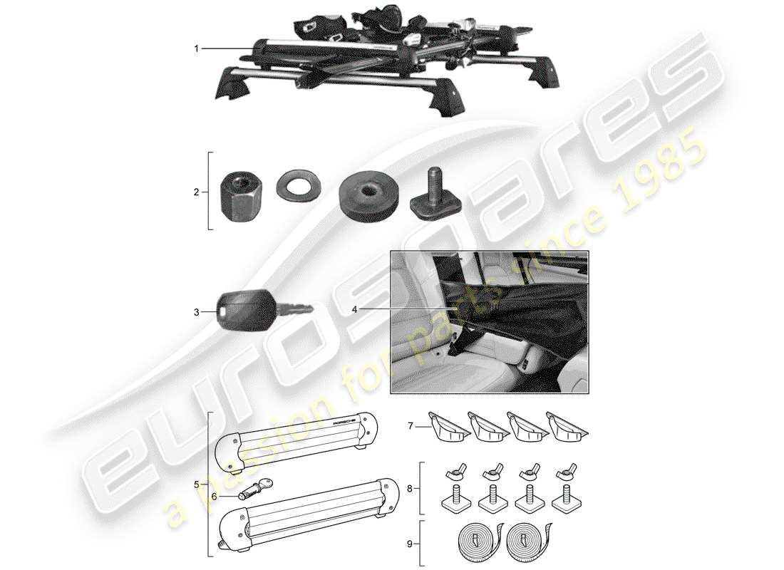 porsche 2013 (tequipment cayenne) diagrama de piezas del soporte de esquí