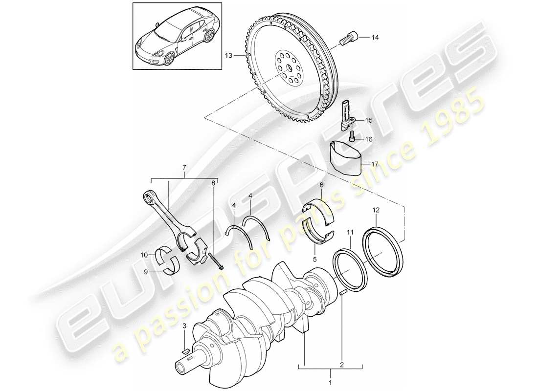 porsche 2014 (panamera 970) diagrama de piezas del cigüeñal