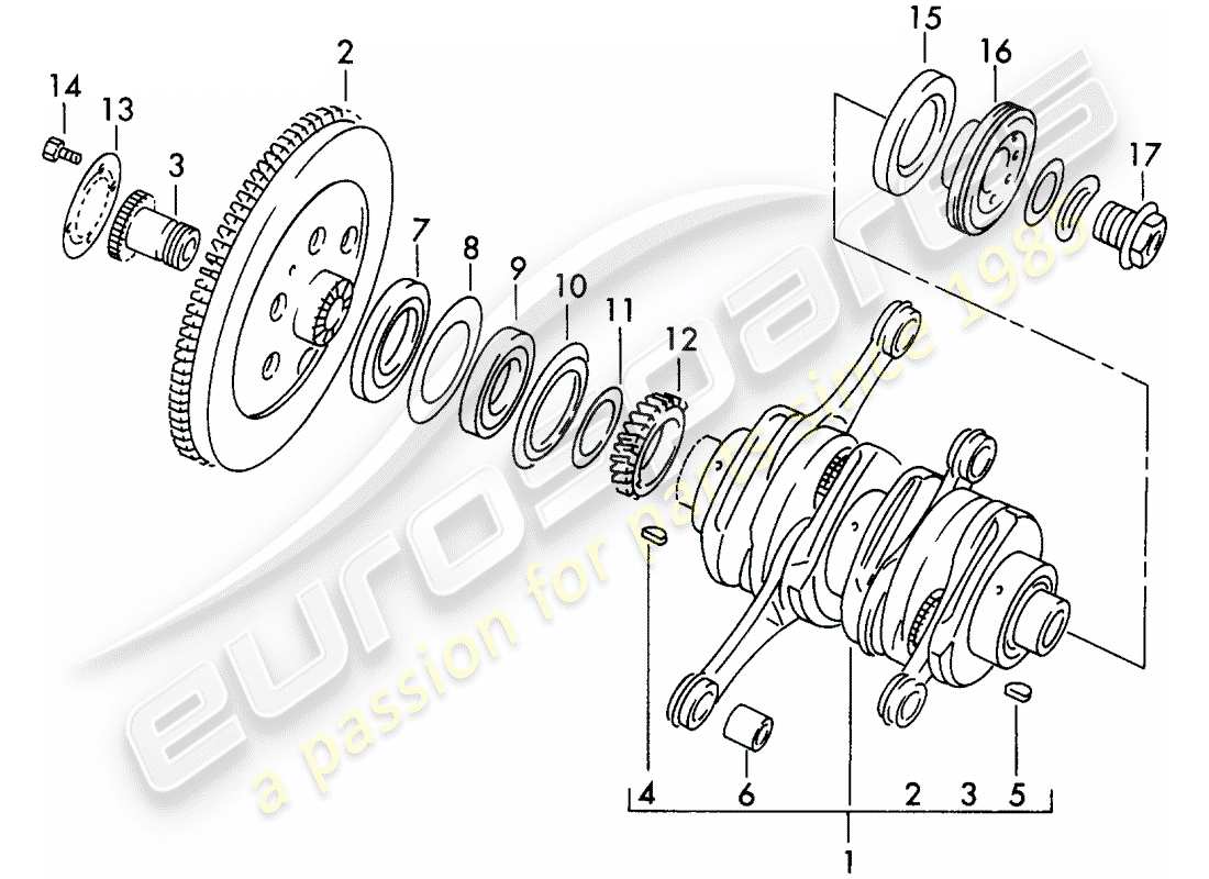 porsche 1954 (356/356a) cigüeñal diagrama de piezas