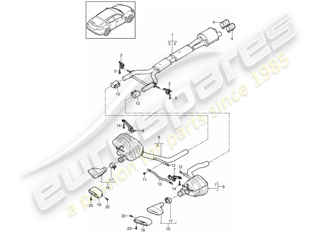 porsche 2011 (panamera 970) diagrama de piezas del sistema de escape