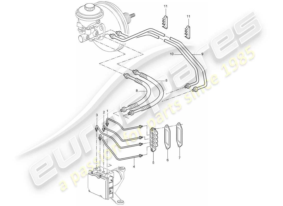 porsche 2007 (987 cayman) líneas de freno diagrama de piezas