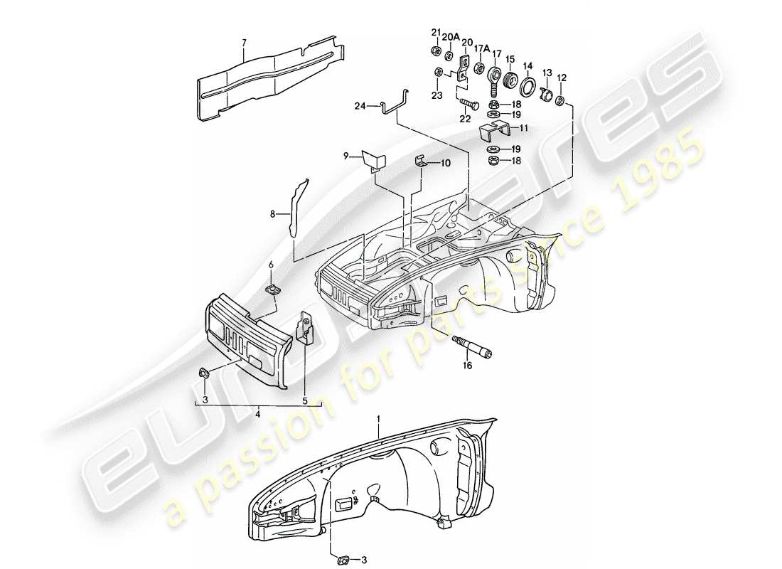 porsche 1987 (911) modelo especial - diseño de punta plana - paneles interiores diagrama de piezas