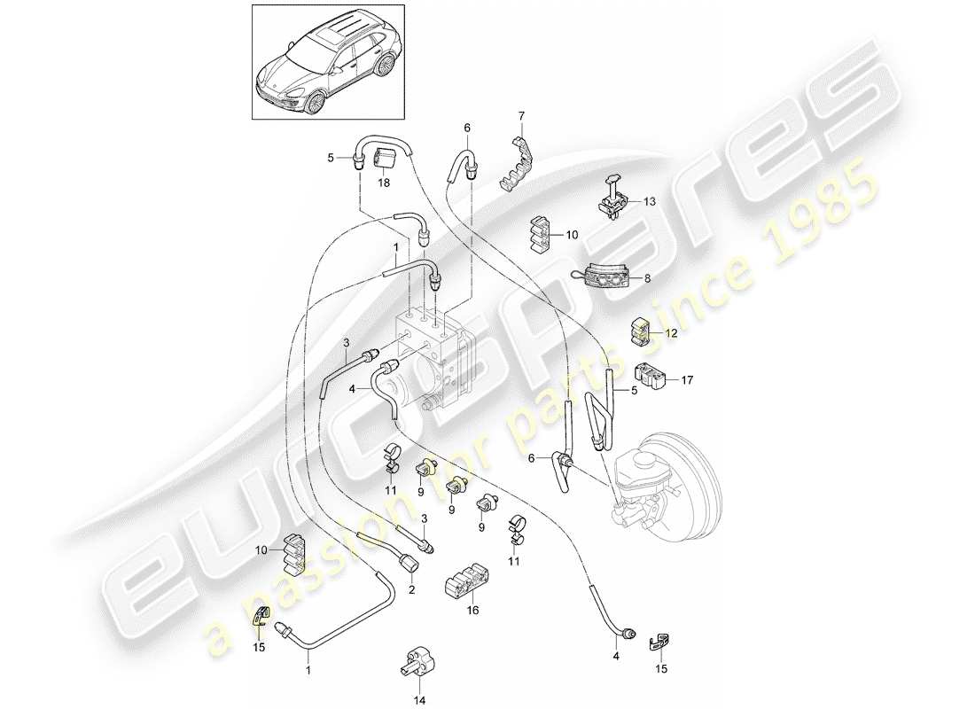 porsche 2016 (cayenne e2 92a) diagrama de piezas de líneas de freno