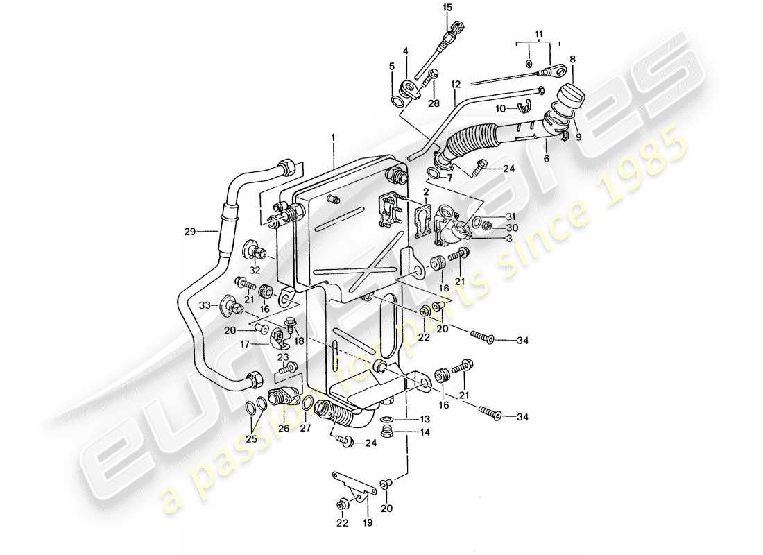 porsche 2005 (996 gt3) lubricación del motor - tanque de aceite diagrama de piezas