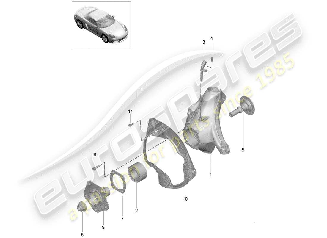 porsche 2019 (718 boxster) diagrama de piezas del portador de ruedas