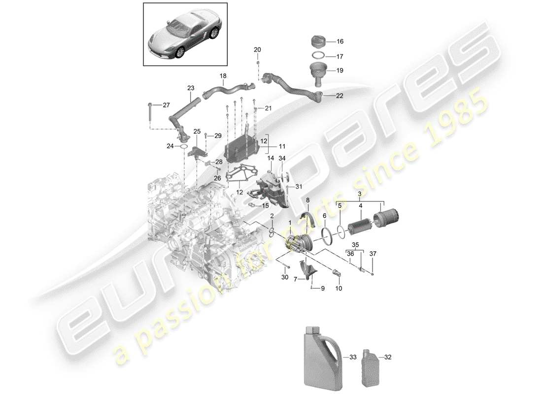 porsche 718 boxster (2019) motor (presión de aceite/lubricación) diagrama de piezas