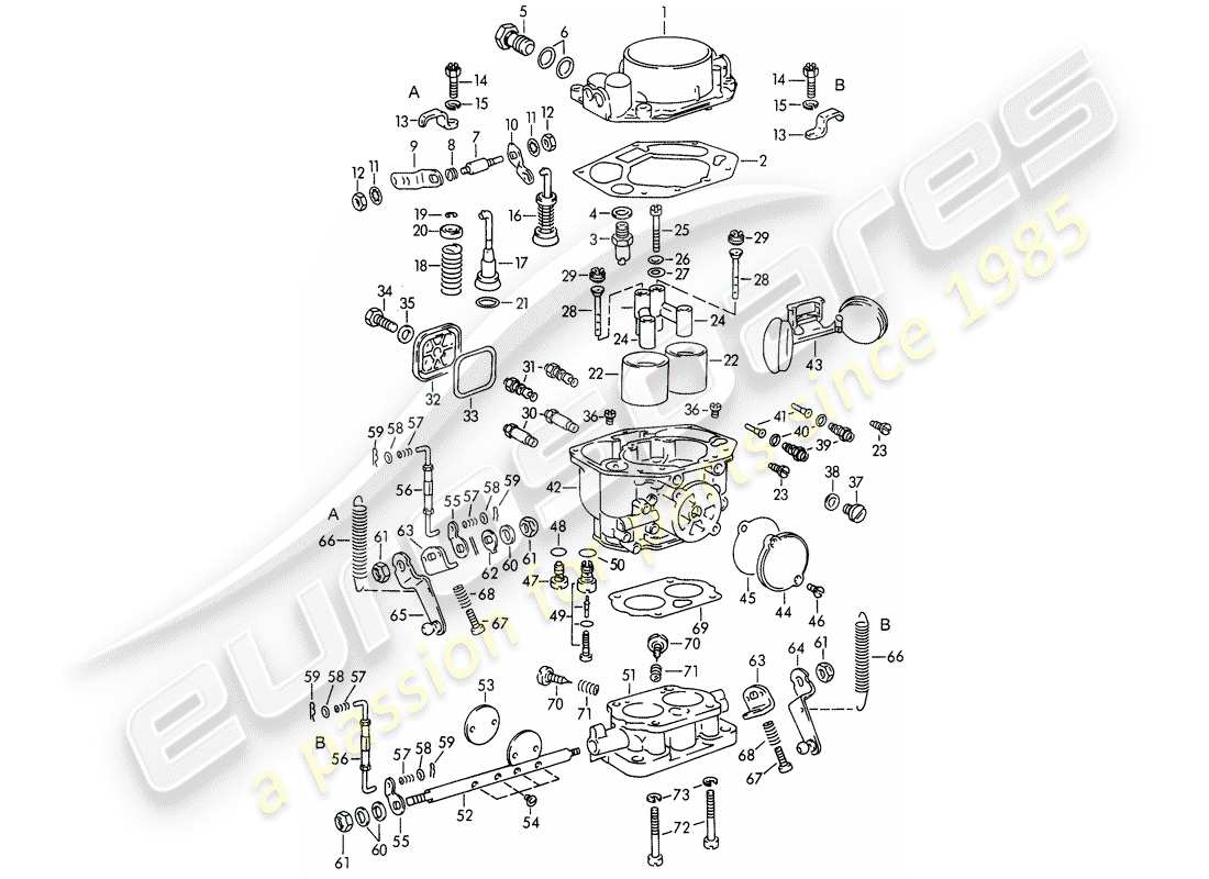 porsche 356b/356c (1962) piezas simples - para - carburador - pallas - zenith 32 ndix diagrama de piezas