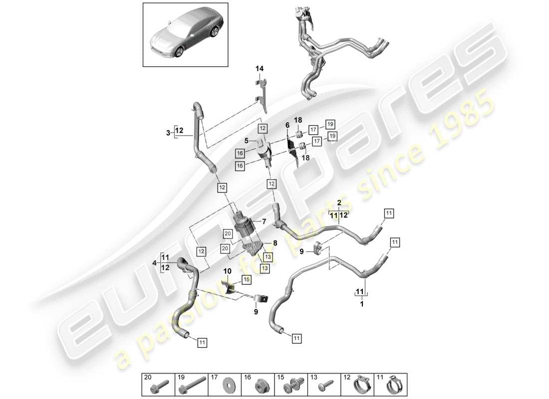 porsche 2018 (panamera 971-1) diagrama de piezas del calentador