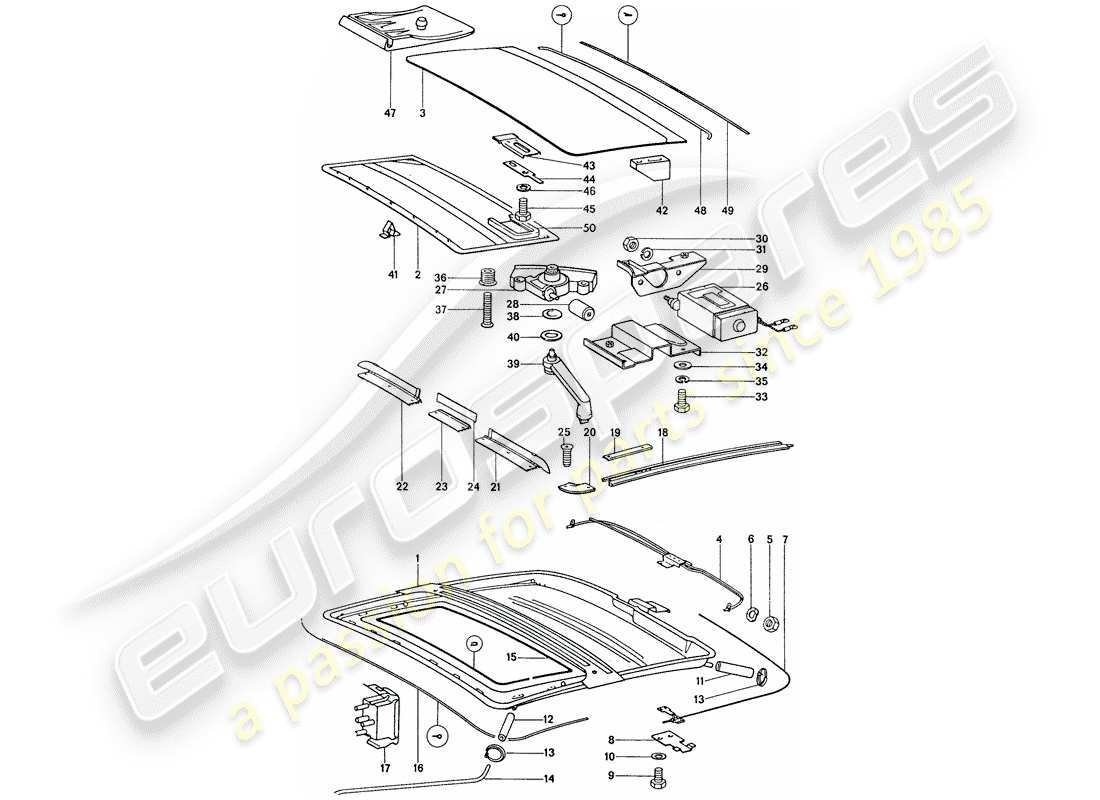 porsche 1976 (911) techo corredizo/basculante - eléctrico diagrama de piezas