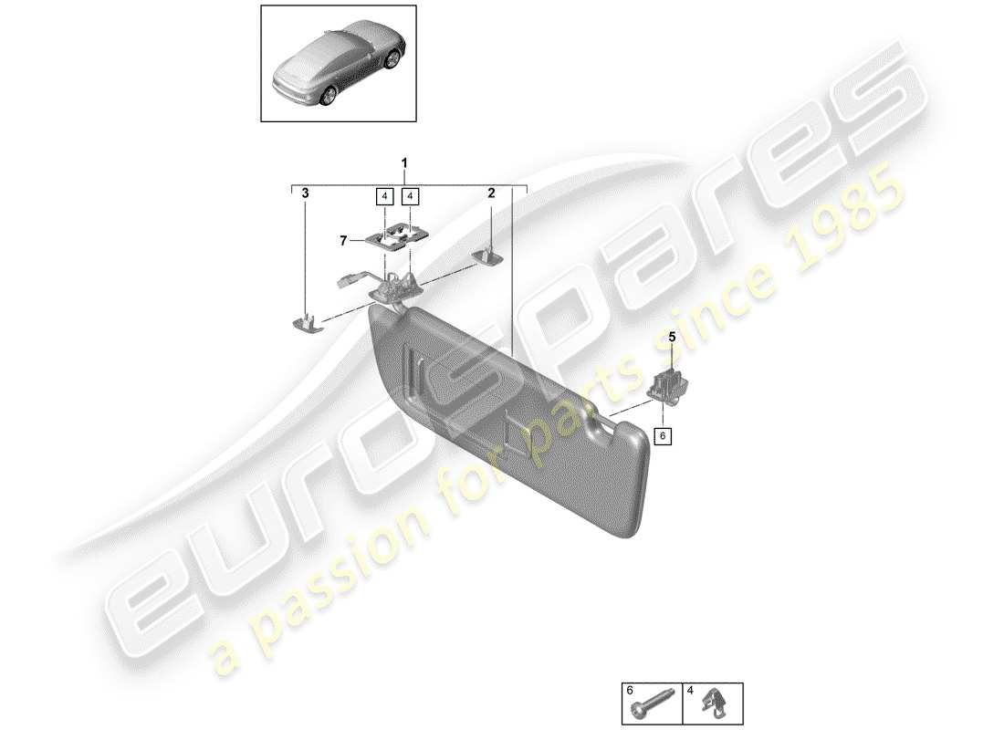 porsche 2017 (panamera 971-1) diagrama de piezas de las visores sun