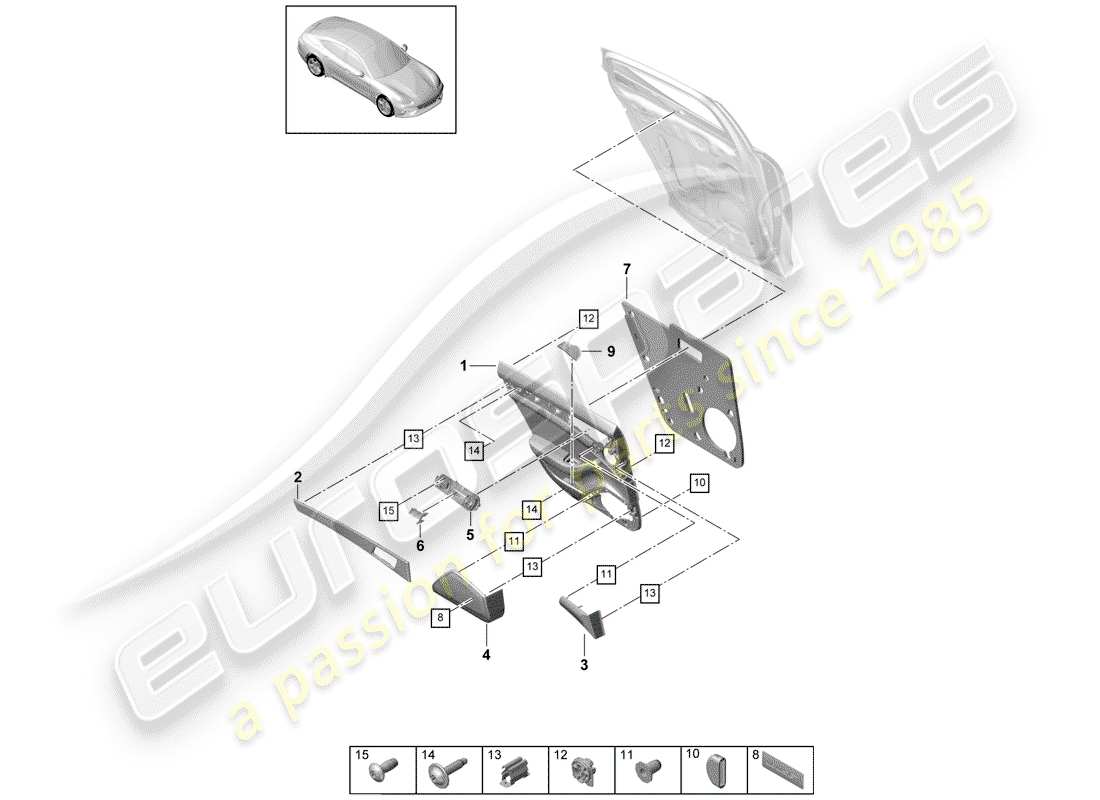 porsche 2017 (panamera 971-1) diagrama de piezas del panel de puerta
