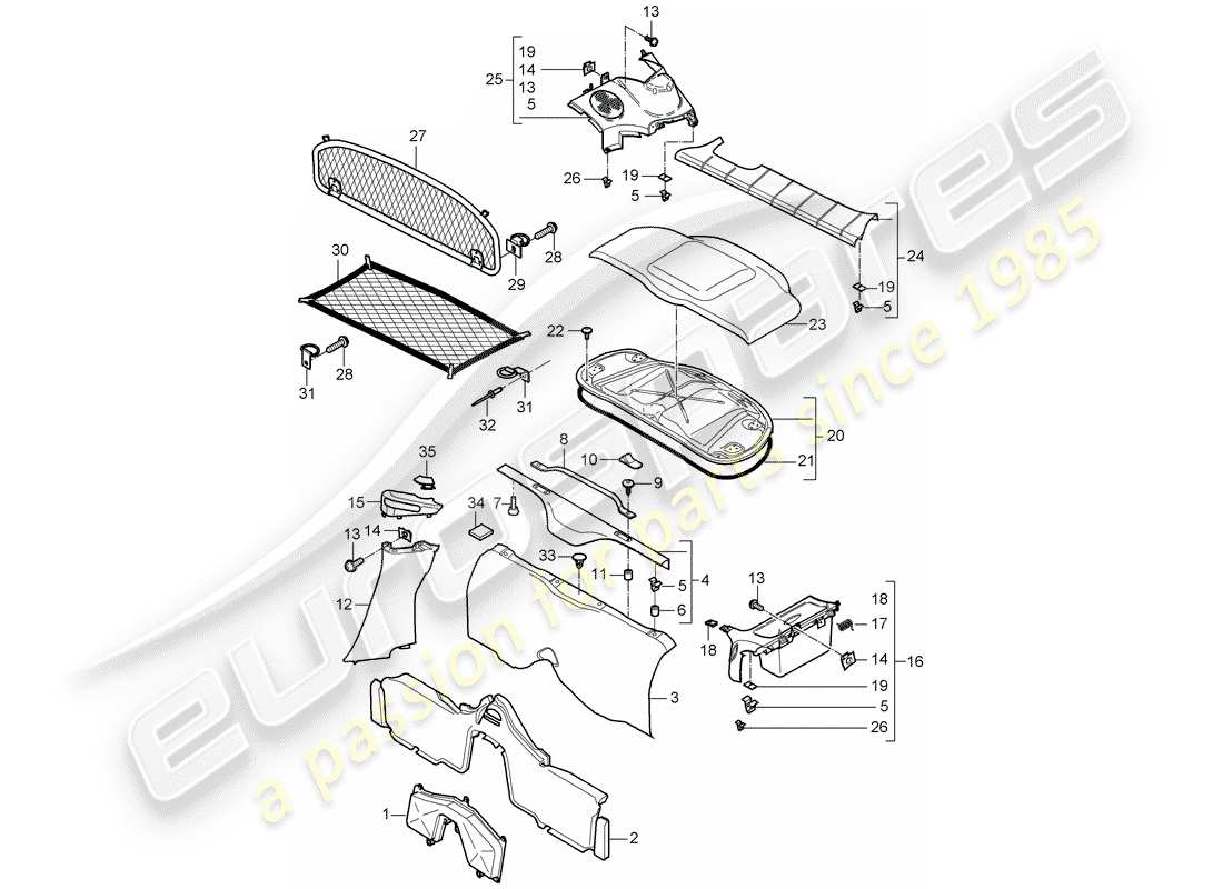 porsche 2008 (987 cayman) diagrama de piezas de trims