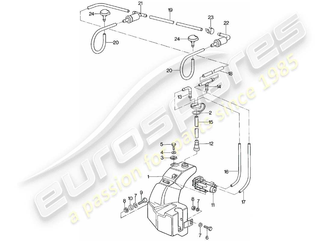 porsche 1980 (924) windshield washer unit diagrama de piezas