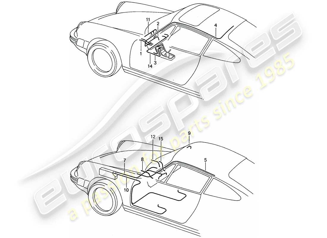 porsche 1987 (911) arneses de cableado - habitáculo - carrocería esquema de piezas