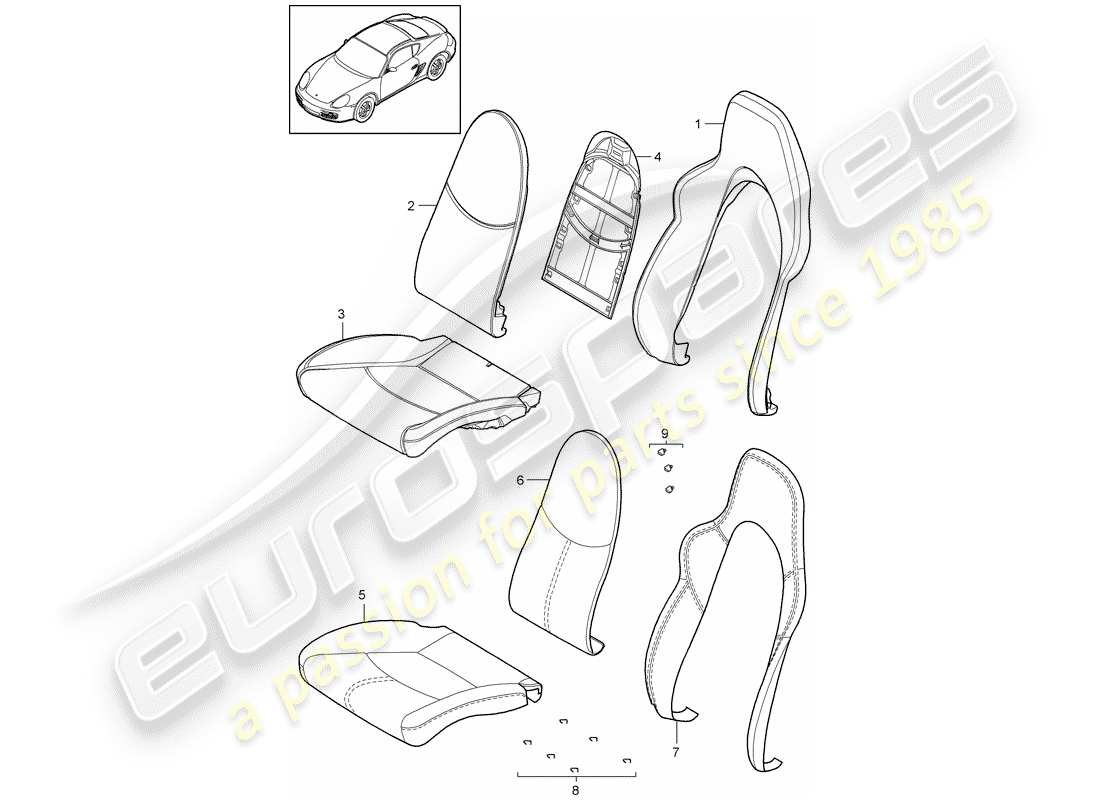 porsche 2009 (987 cayman) parte de espuma diagrama de piezas