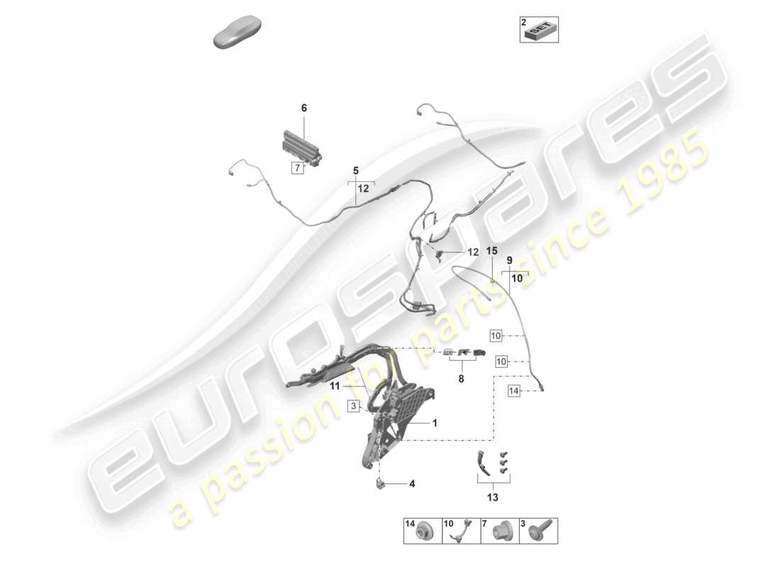 porsche 2019 (992-1) diagrama de piezas del lado del marco superior partes individuales y partes eléctricas