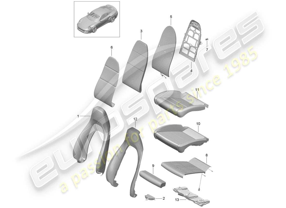 porsche 2016 (991-1 turbo) diagrama de piezas de la pieza de espuma