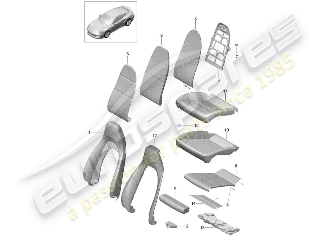 porsche 2016 (991-1 turbo) diagrama de piezas de la pieza de espuma