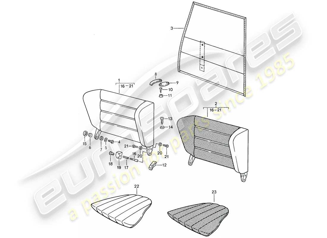 porsche 1987 (959) respaldo del asiento de emergencia diagrama de piezas