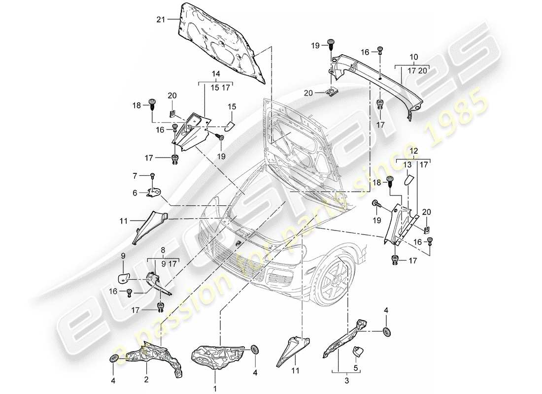 porsche 2007 (cayenne e1 9pa) absorbente de sonido diagrama de piezas