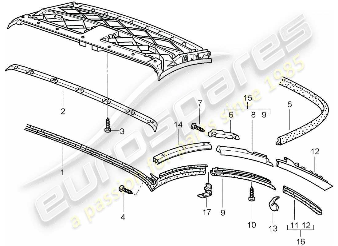 porsche 2004 (996) top convertible - tira de sello diagrama de piezas